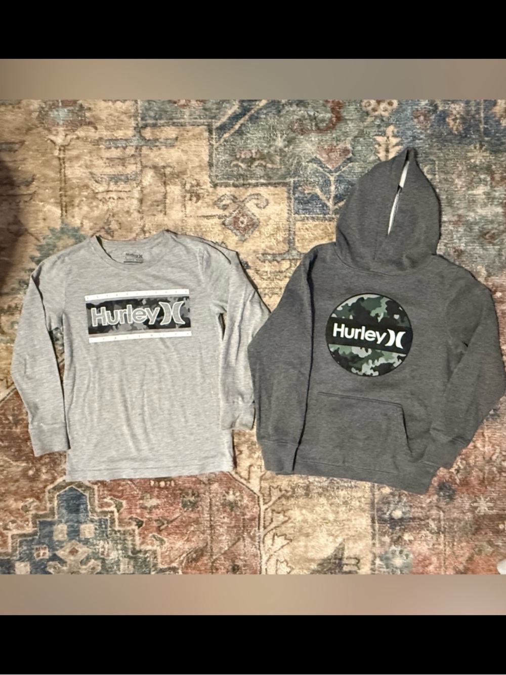 Hurley Kids Gray Long Sleeve Shirt and Camo Hoodie Set